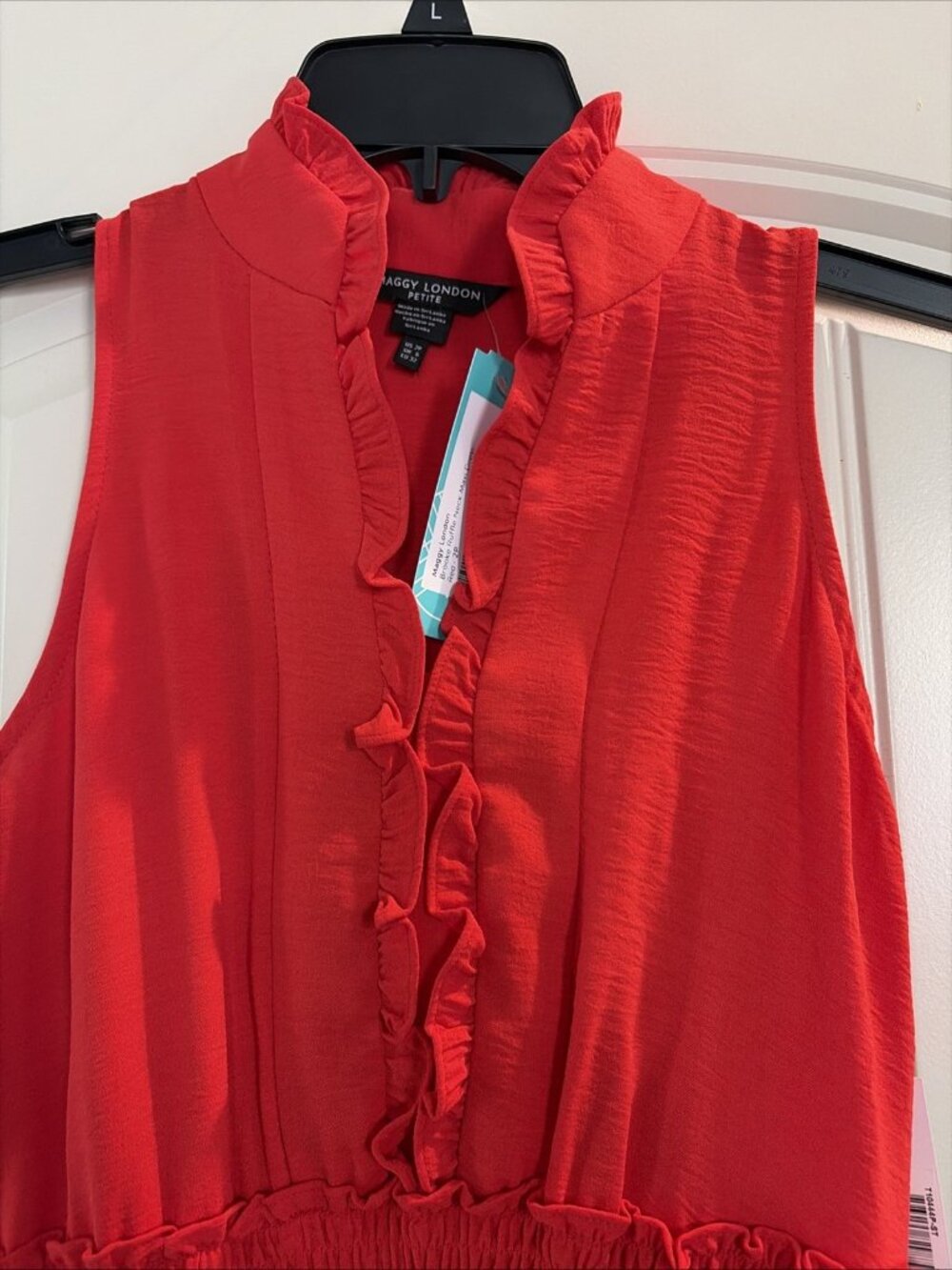 Maggy London Womens Brooke Ruffle Neck Sleeveless Maxi Dress Red Size 2 Petite - Picture 2 of 5